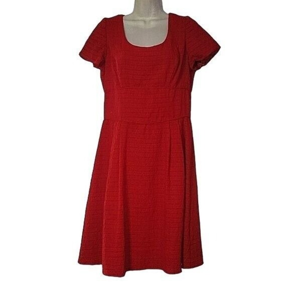 Talbots Petites Red Textured Fit and Flare Dress Short Sleeve Size 10P